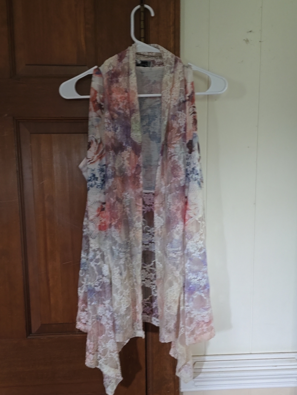 Lightweight Lace Watercolor Open-Front Tunic Vest - Multicolor